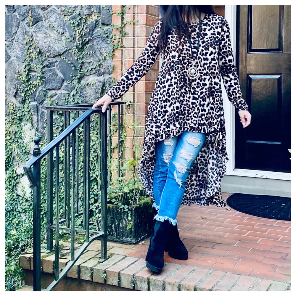 High low fabulous leopard ruffle hem tunic dress - Picture 3 of 12